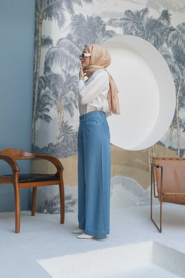 NEWAYS Denim Wide Leg Trousers Blue