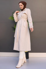 Striped Belted Cashmere Coat