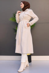 Striped Belted Cashmere Coat
