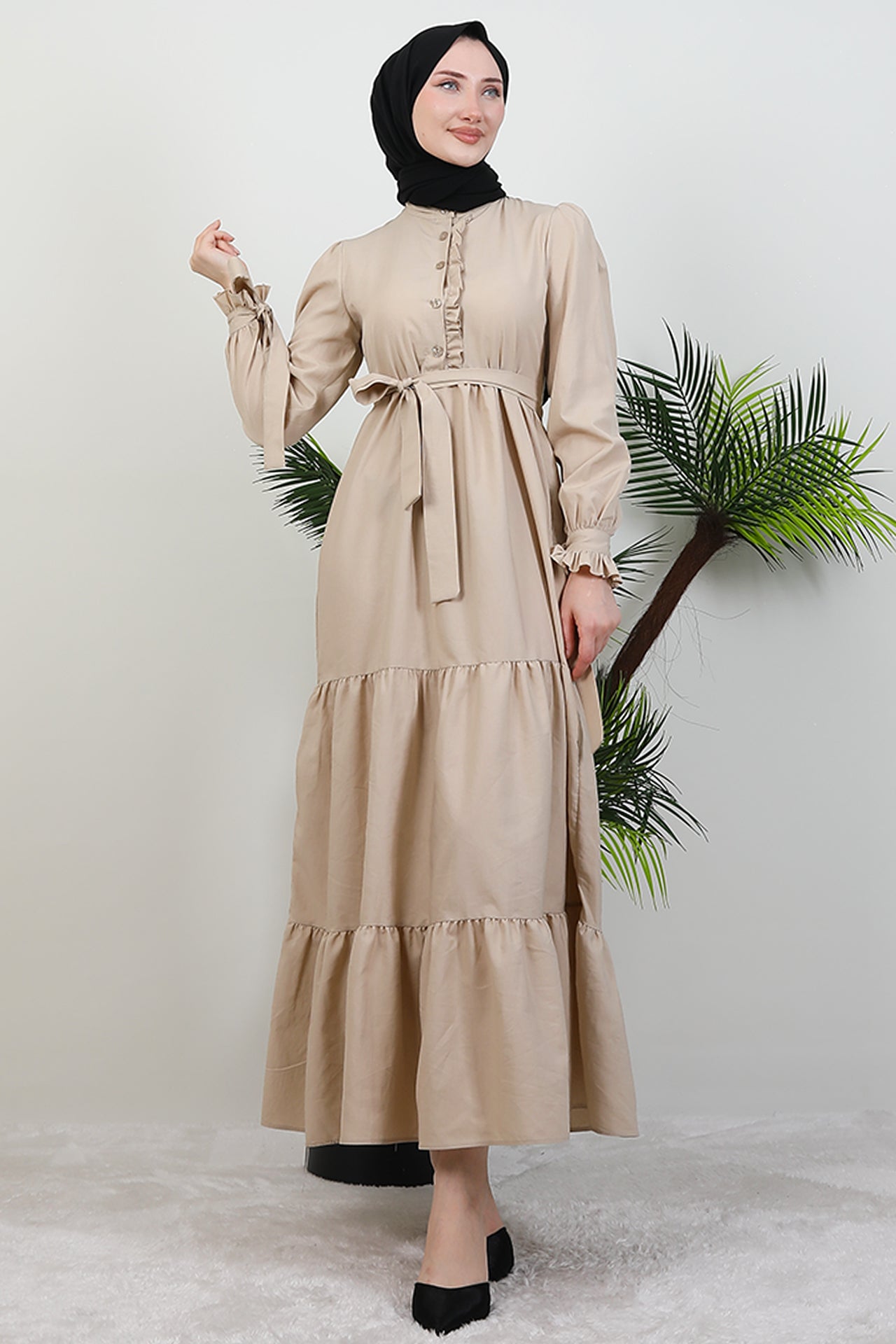 Buttoned Ruffle Dress
