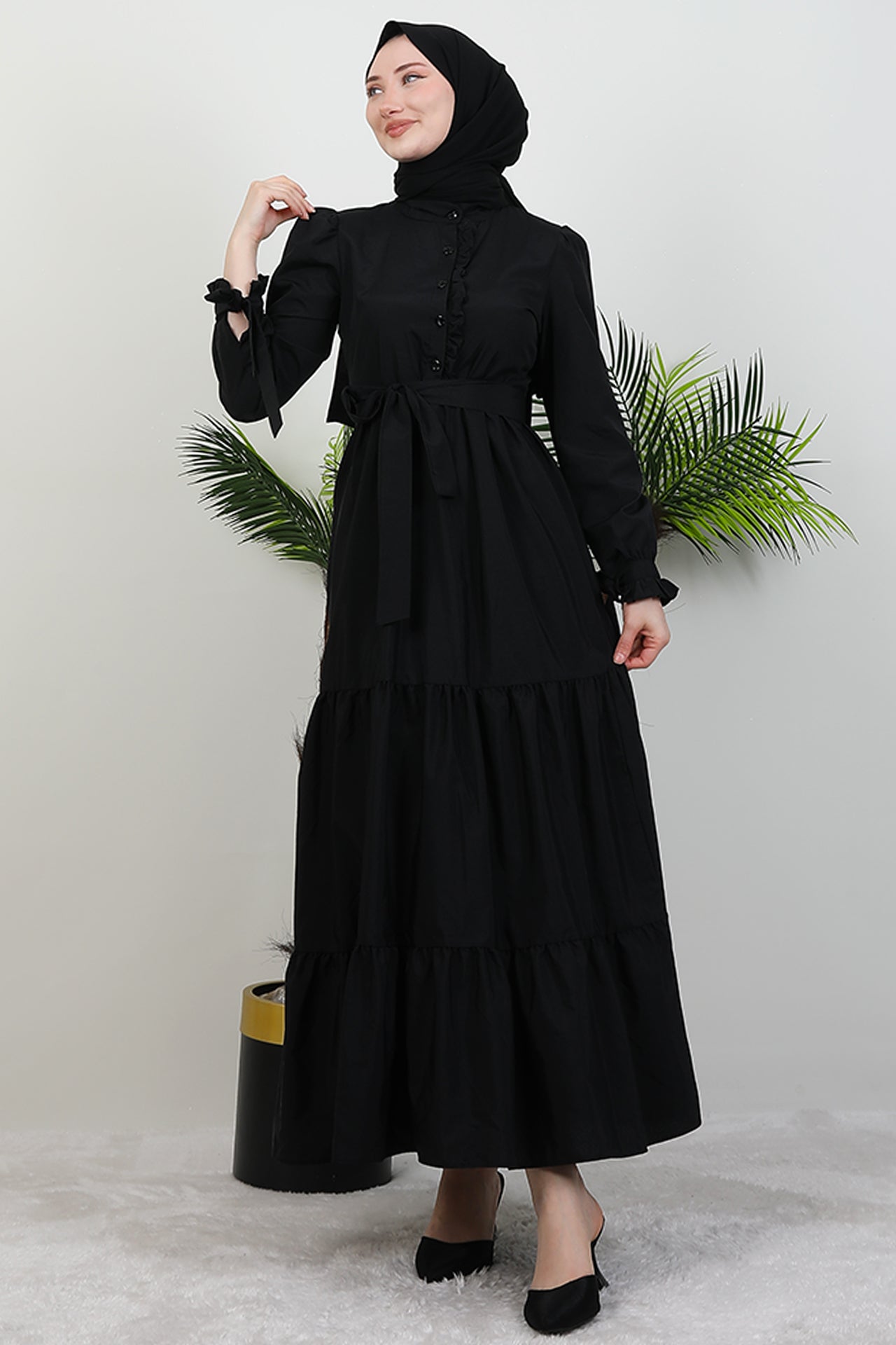 Buttoned Ruffle Dress