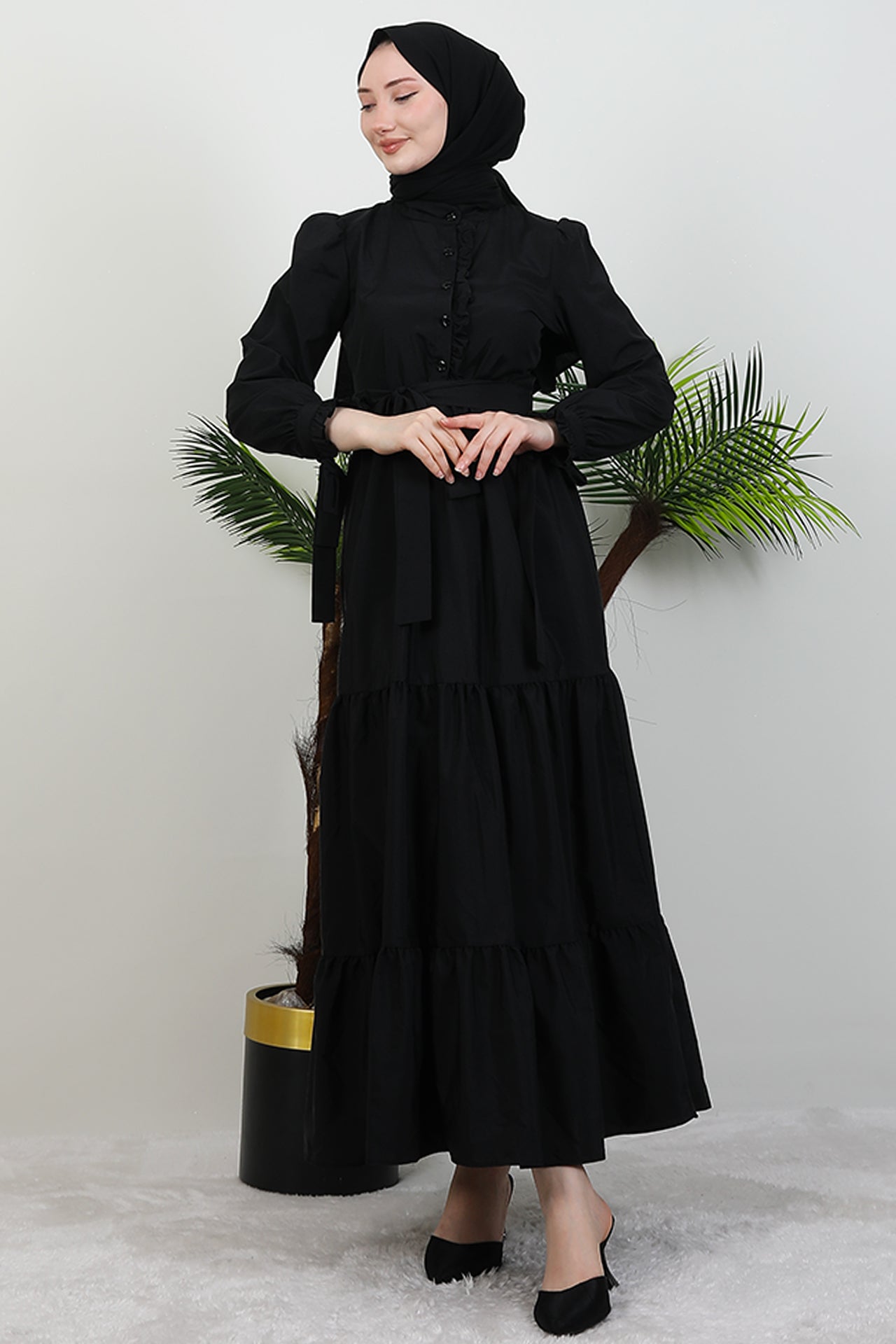 Buttoned Ruffle Dress