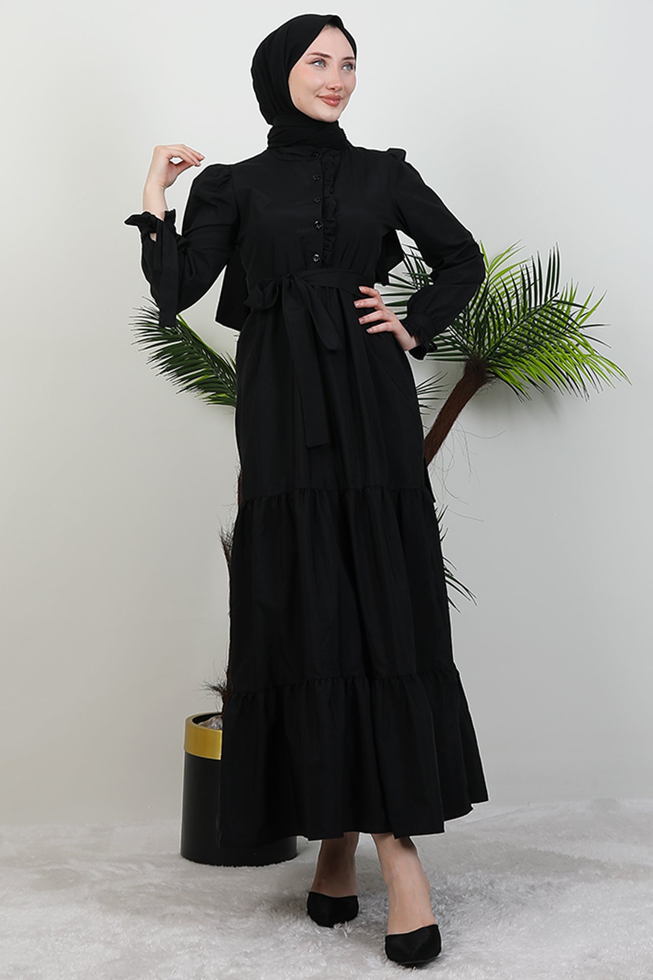 Buttoned Ruffle Dress
