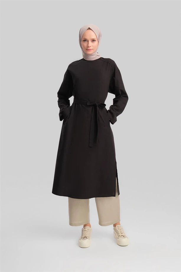 Belted Cotton Tunic Dress