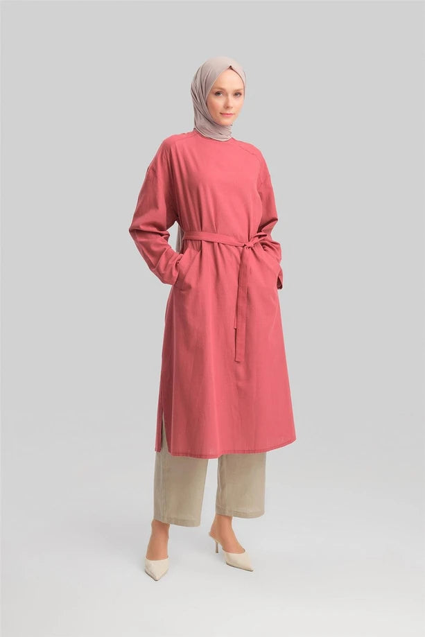 Belted Cotton Tunic Dress