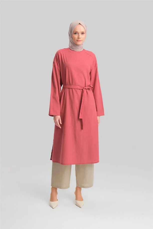 Belted Cotton Tunic Dress