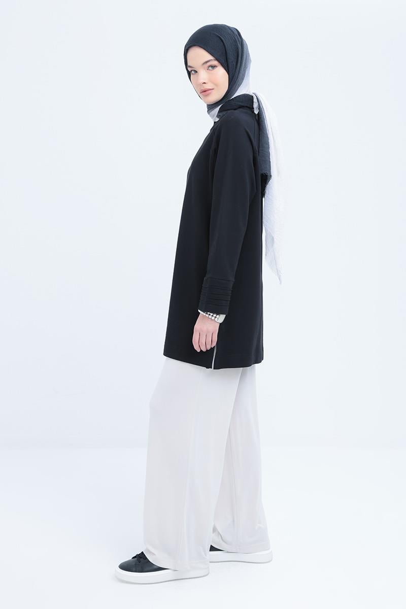 Tunic with Ribbed Cuff and Slit Detail