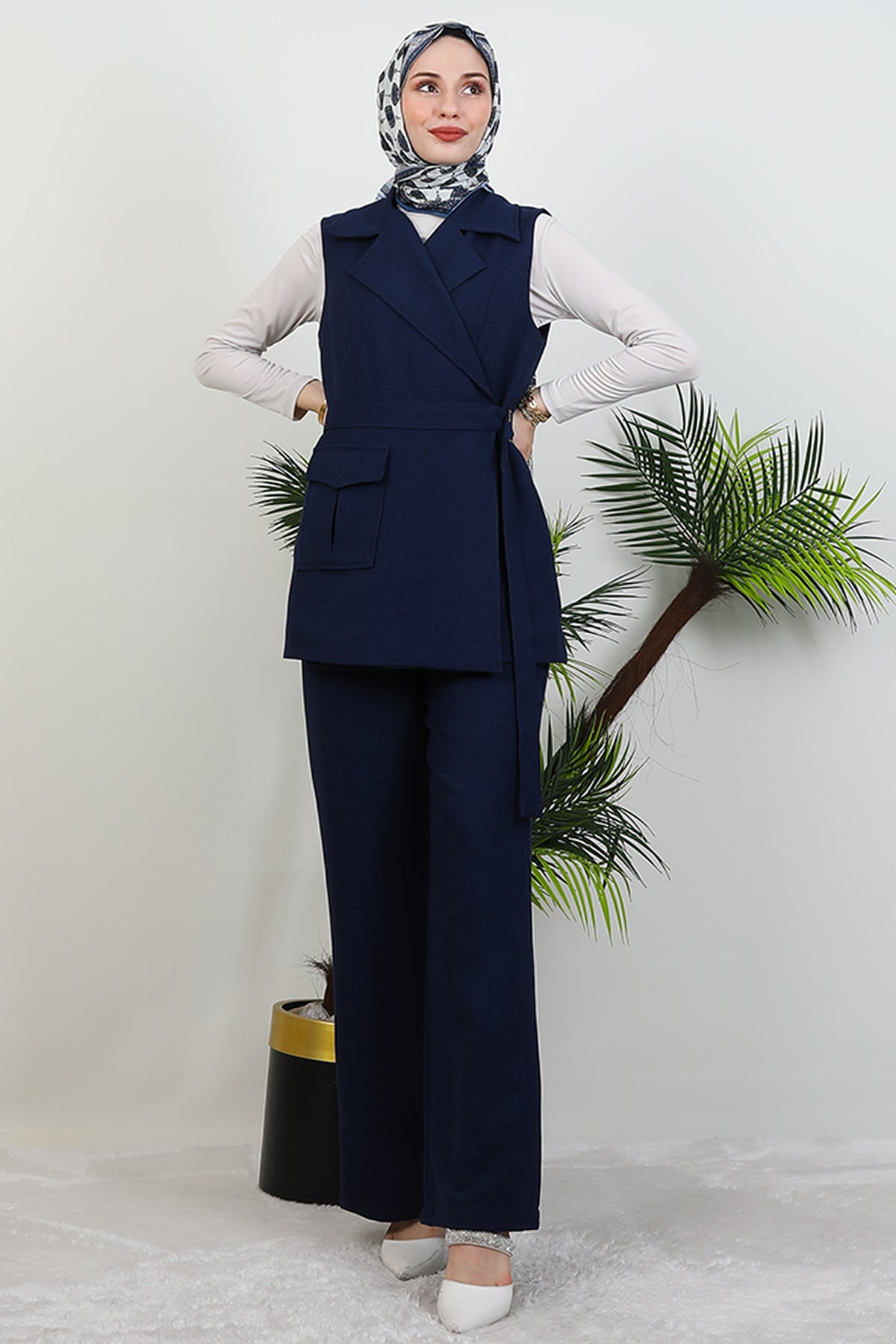 GIZAMILA Single Pocket Double Breasted Collar Suit