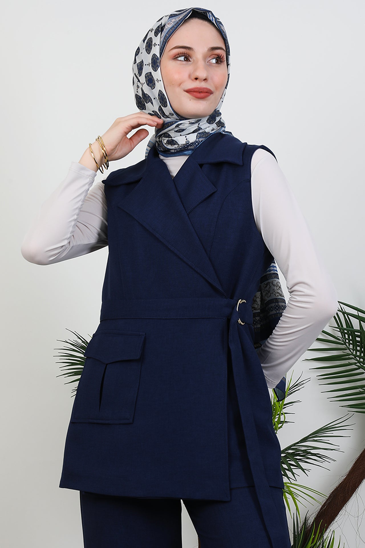 GIZAMILA Single Pocket Double Breasted Collar Suit