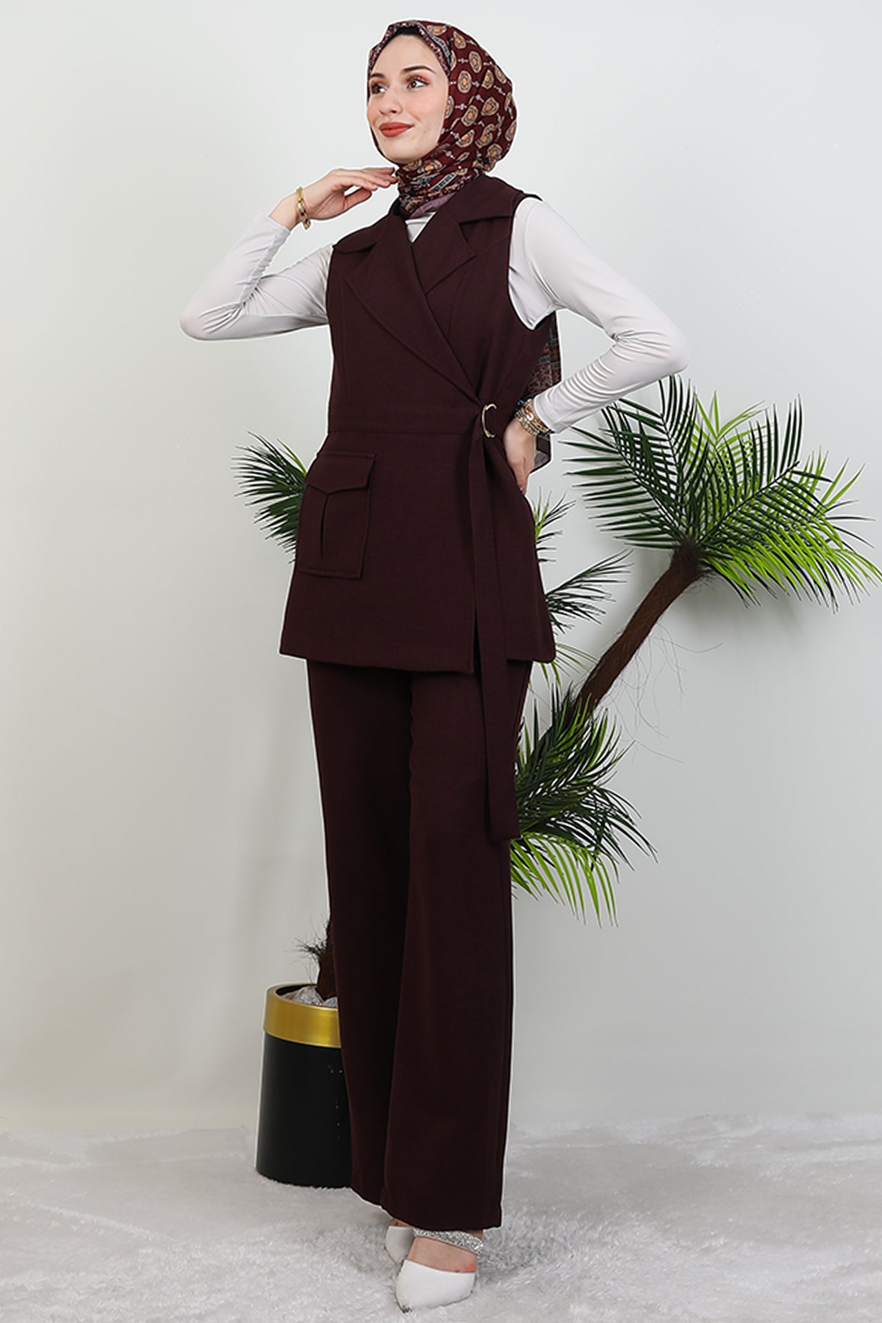 GIZAMILA Single Pocket Double Breasted Collar Suit